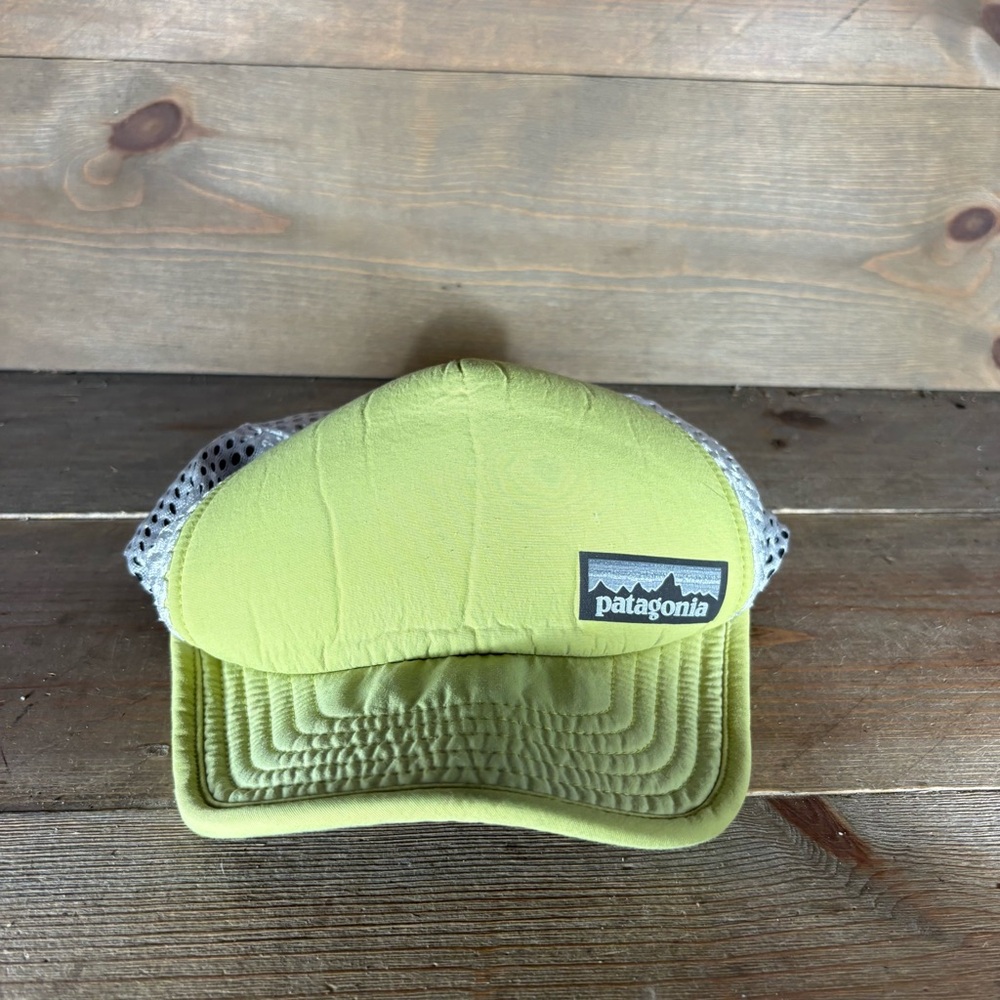 patagonia trucker hat green white mesh duck bill strap